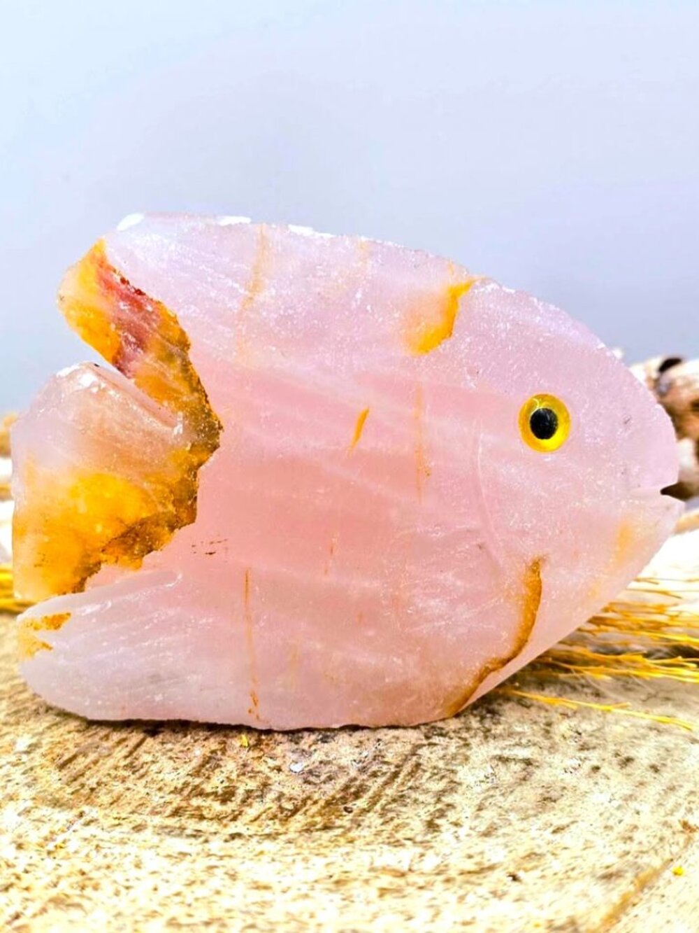 Natural Rose Quartz Fish Figurine • Hand‑Carved Crystal Decor • 2.9" Stone Decor